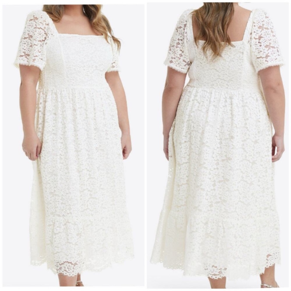 Draper James Deana Smocked Dress Lace Magnolia White 3x